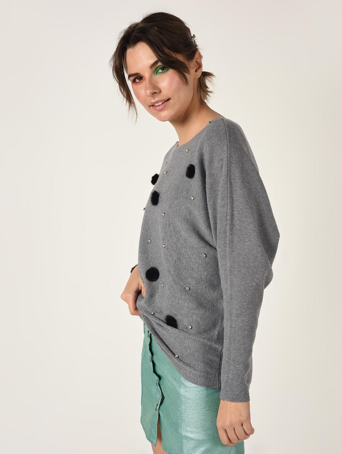 pom pom embellished boat neck top - 15801679 - Zoom Image - 3