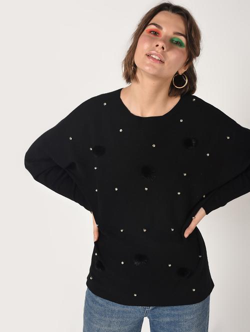 pom pom embellished boat neck top - 15801680 - Standard Image - 1