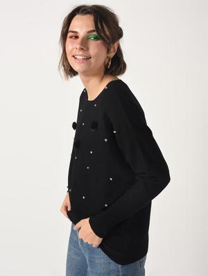 pom pom embellished boat neck top - 15801680 - Standard Image - 2