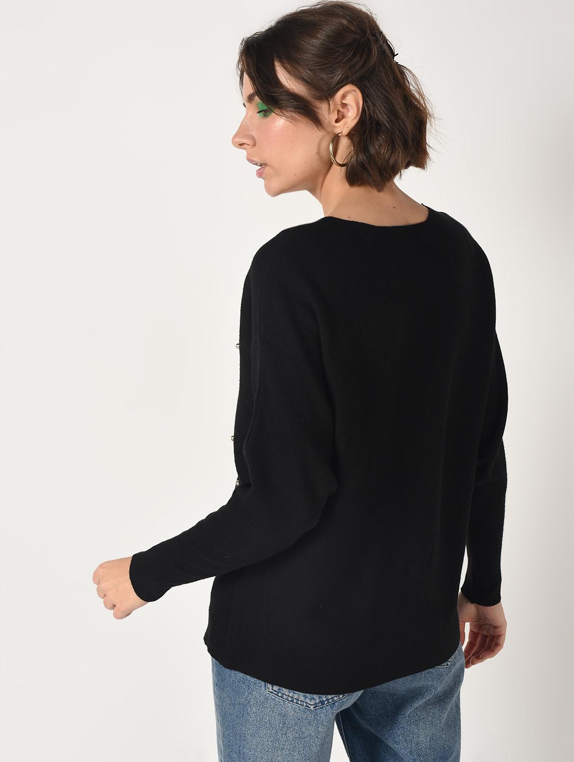 pom pom embellished boat neck top - 15801680 - Zoom Image - 3