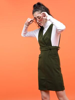 overlap neck pinafore dress - 15801702 - Standard Image - 2
