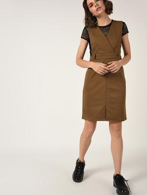 overlap neck pinafore dress - 15801703 - Standard Image - 2