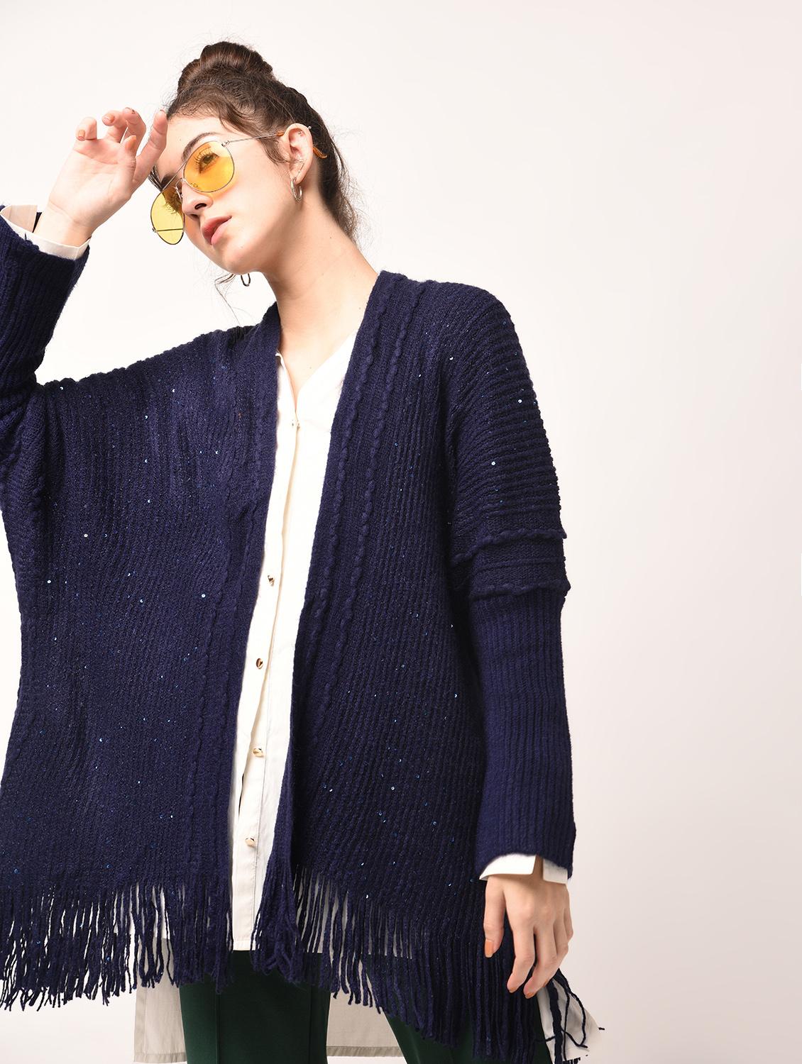 sequined fringed asymmetric shrug - 15801713 - Zoom Image - 2