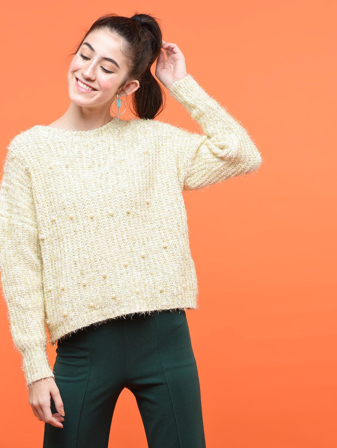 pearl embellished dropped shoulder pullover - 15801858 - Zoom Image - 2