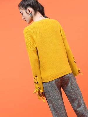 lace up detail sleeved pullover - 15801859 - Standard Image - 3