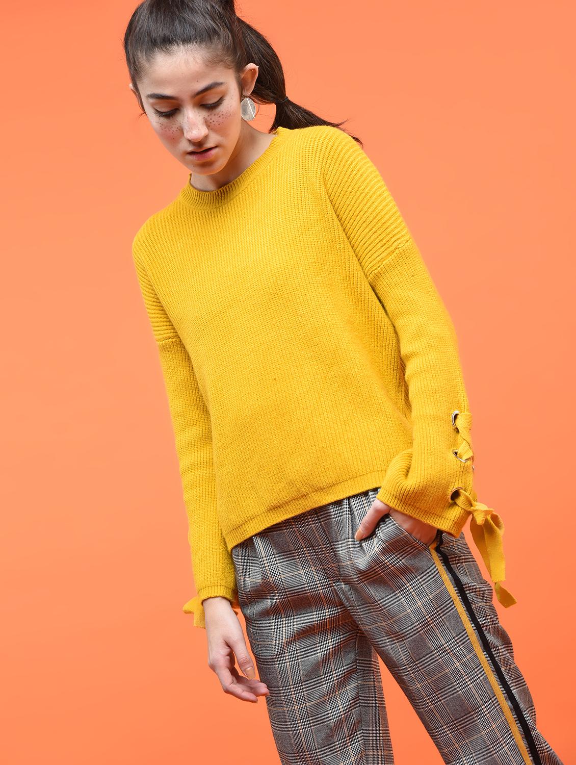 lace up detail sleeved pullover - 15801859 - Zoom Image - 2