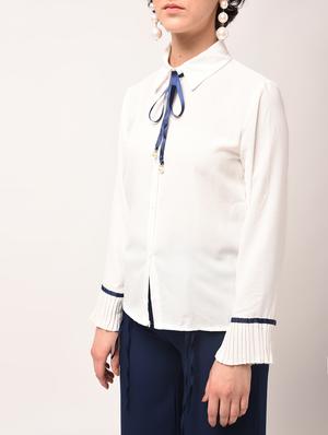 tie up detail pleated cuff shirt - 15801866 - Standard Image - 2