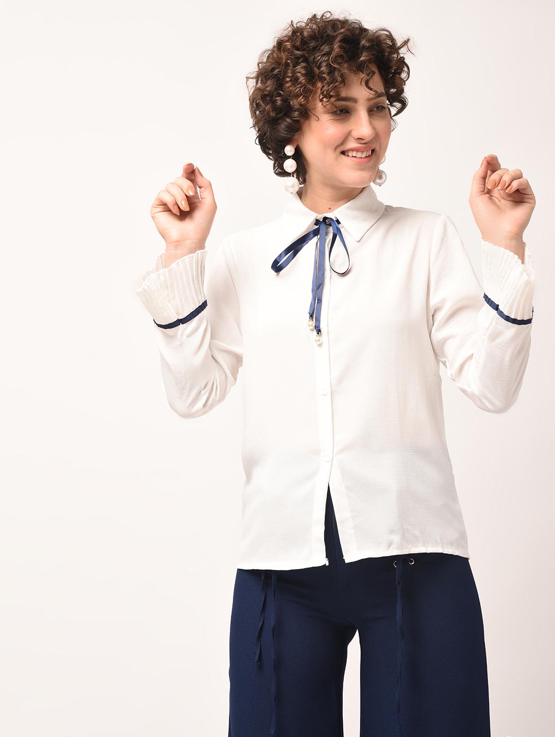 tie up detail pleated cuff shirt - 15801866 - Zoom Image - 1