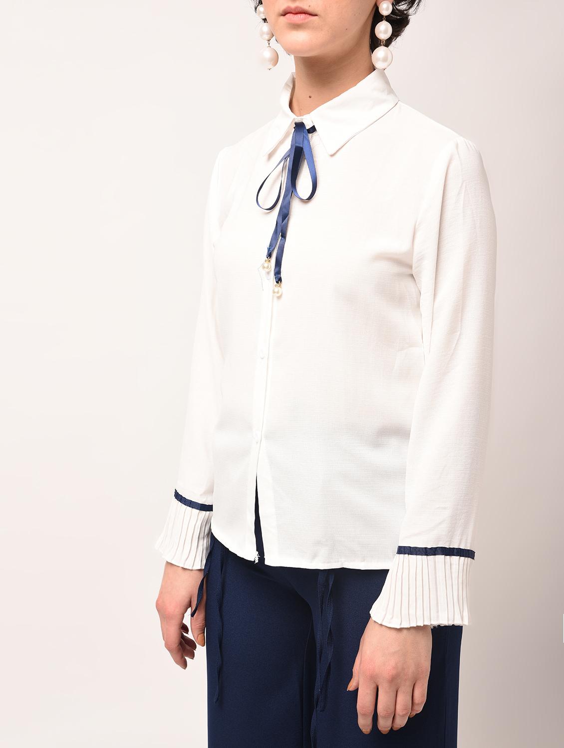 tie up detail pleated cuff shirt - 15801866 - Zoom Image - 2