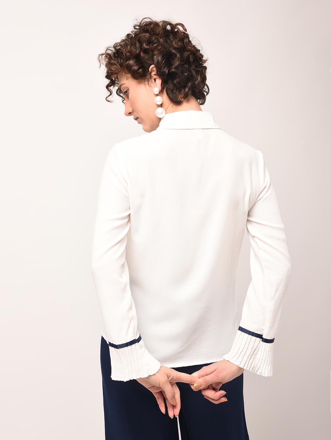 tie up detail pleated cuff shirt - 15801866 - Zoom Image - 3