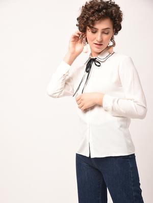 tie up detail layered collared shirt - 15801867 - Standard Image - 2