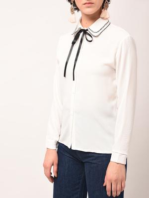 tie up detail layered collared shirt - 15801867 - Standard Image - 3
