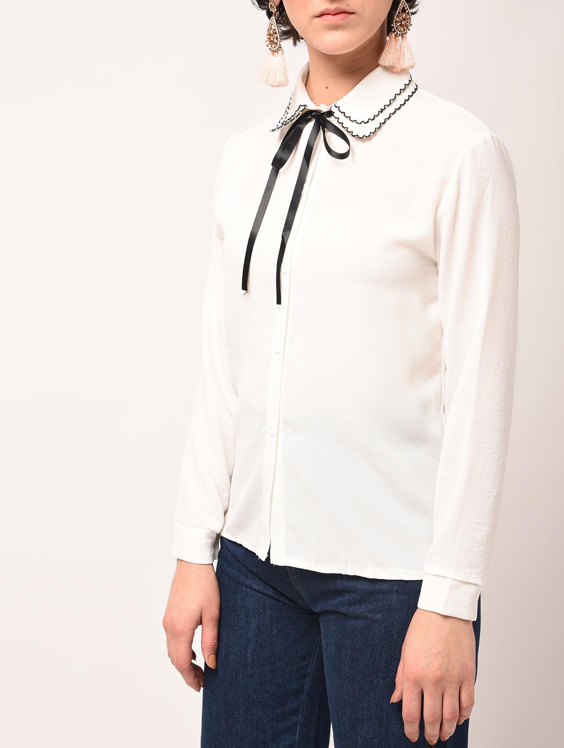 tie up detail layered collared shirt - 15801867 - Zoom Image - 3