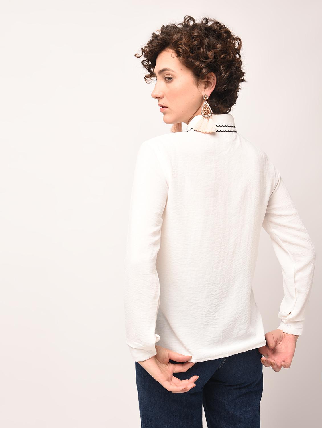 tie up detail layered collared shirt - 15801867 - Zoom Image - 5