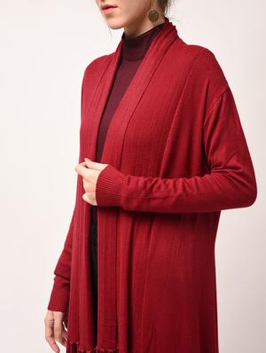 rib detail sleeved fringed hem shrug - 15801872 - Standard Image - 4
