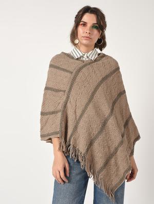 striped fringed hem poncho - 15801879 - Standard Image - 2