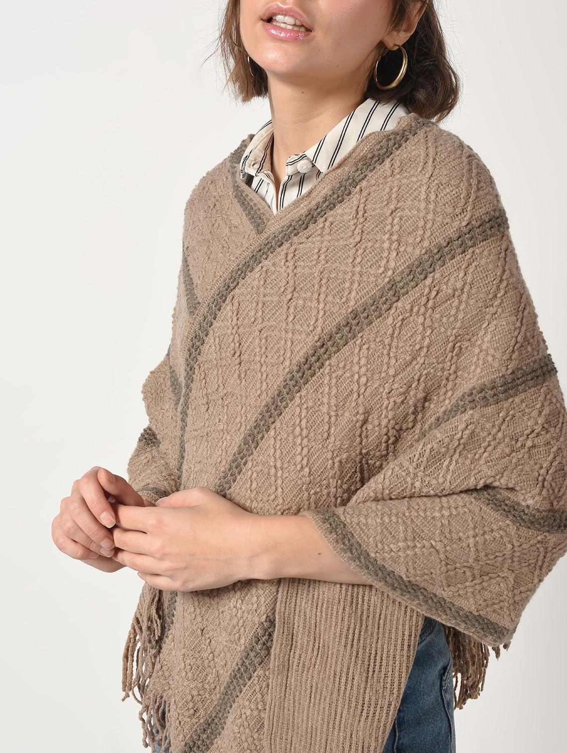 striped fringed hem poncho - 15801879 - Zoom Image - 5