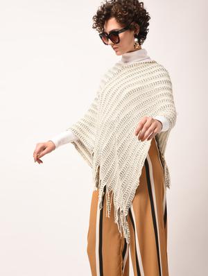 fringed hem knitted poncho - 15801884 - Standard Image - 4