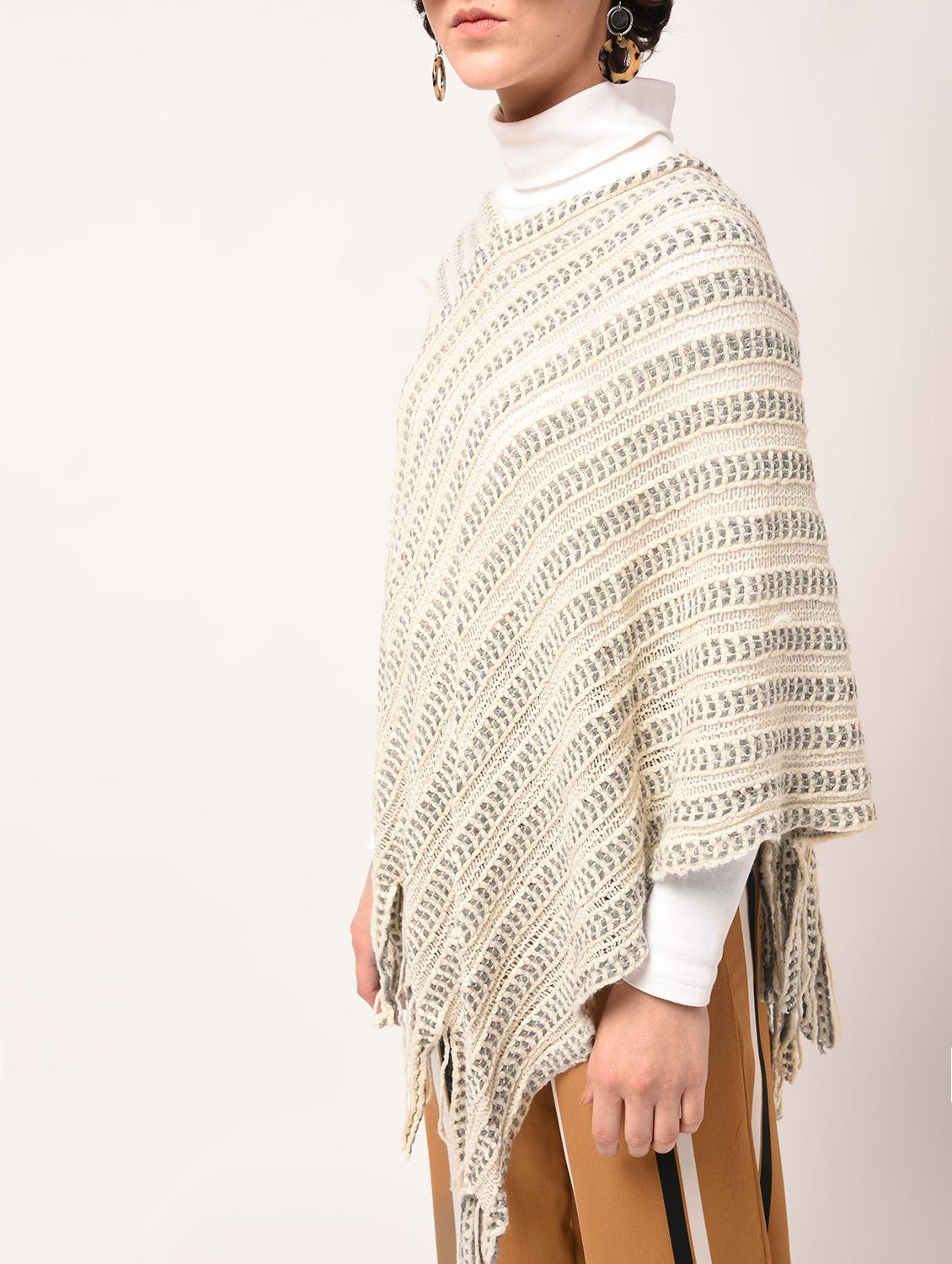 fringed hem knitted poncho - 15801884 - Zoom Image - 2