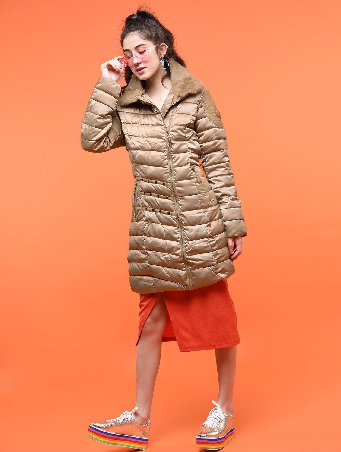 rivet detail faux fur parka jacket - 15801909 - Zoom Image - 2