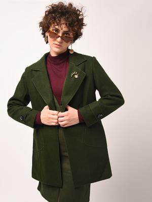 brooch detail double breasted overcoat - 15801928 - Standard Image - 2