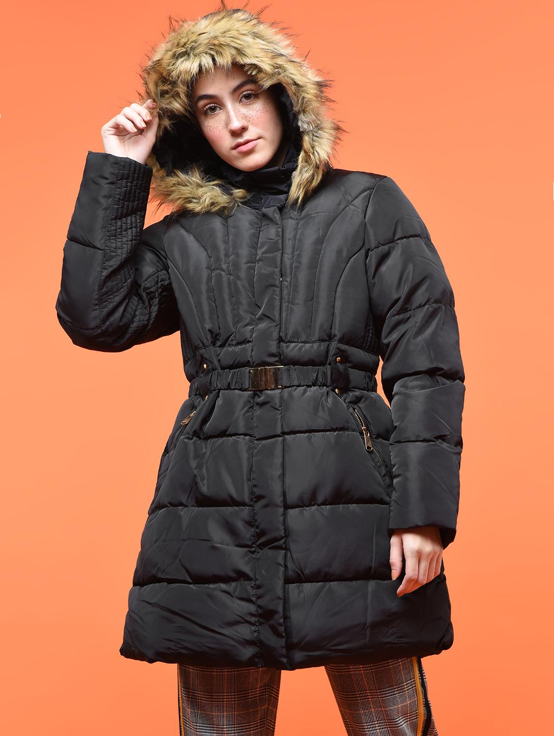faux fur belt detail parka jacket - 15801941 - Zoom Image - 1