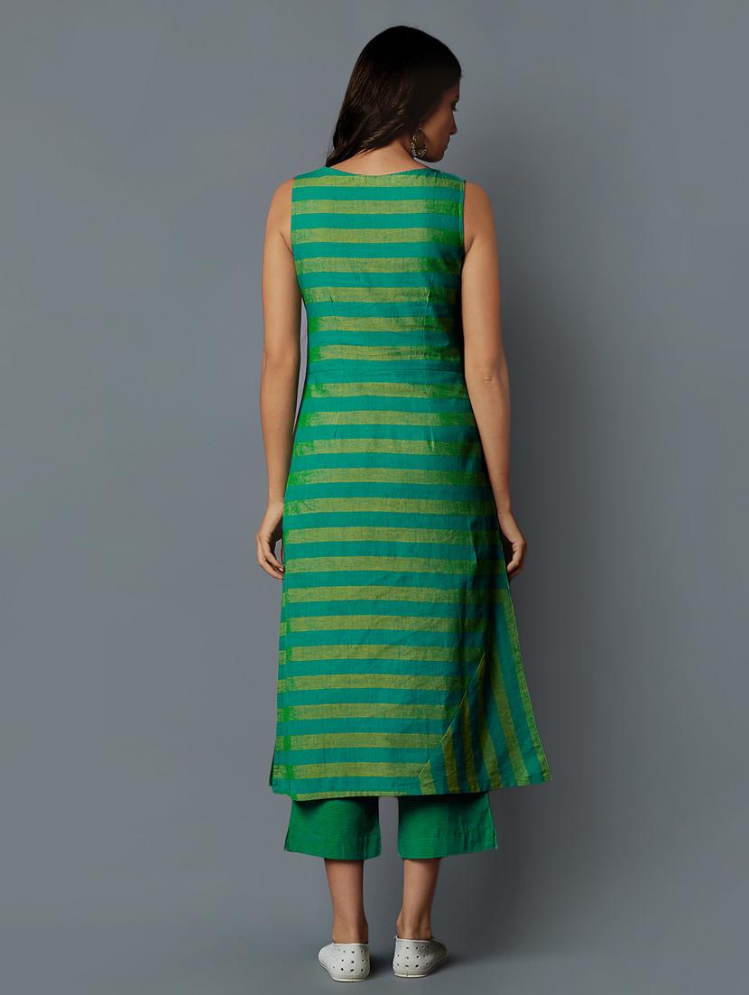 striped green straight kurta - 15803075 - Zoom Image - 3