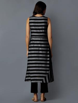 striped grey straight kurta - 15803077 - Standard Image - 3