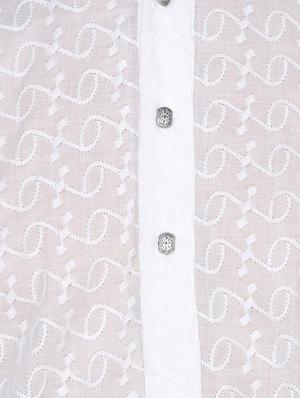 white cotton embroidered long kurta - 15803129 - Standard Image - 4