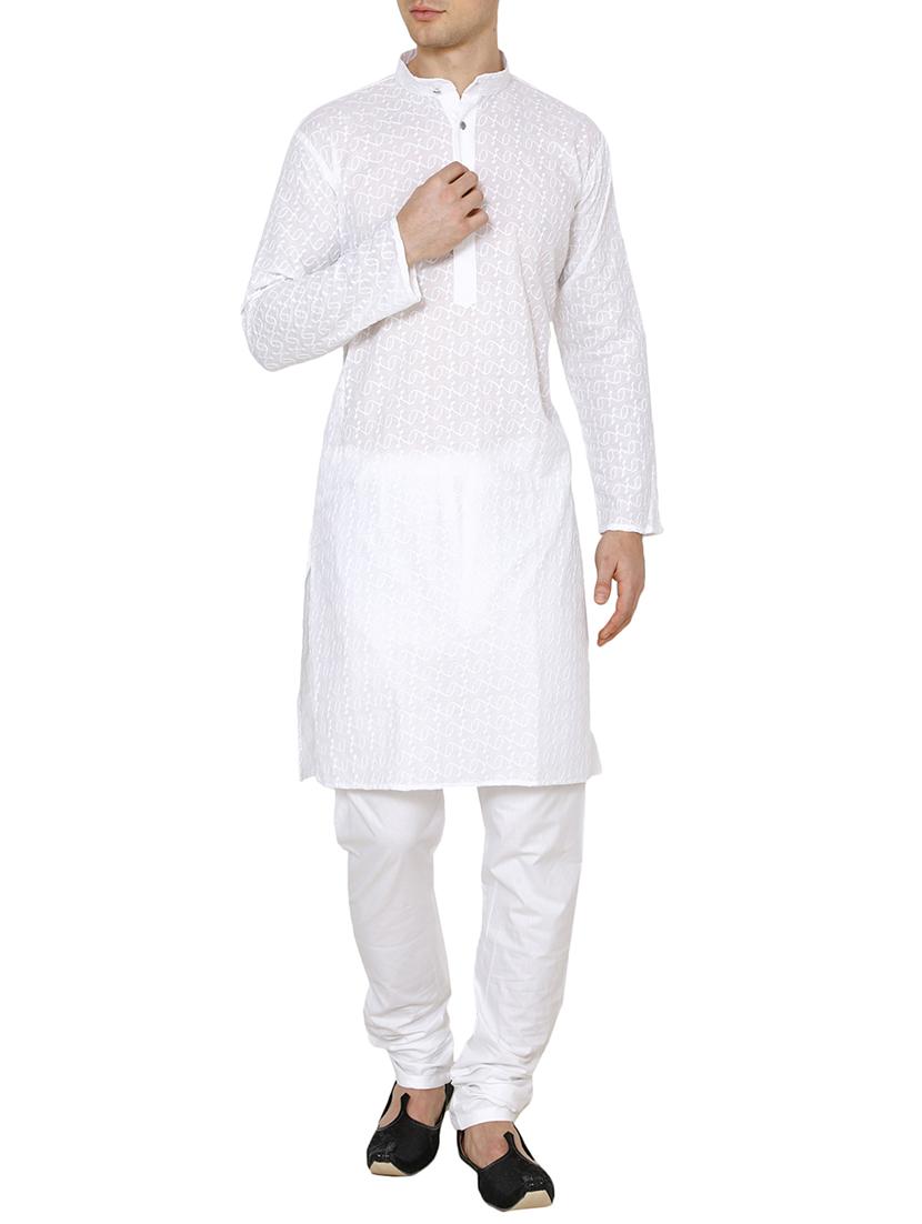 white cotton embroidered long kurta - 15803129 - Zoom Image - 1