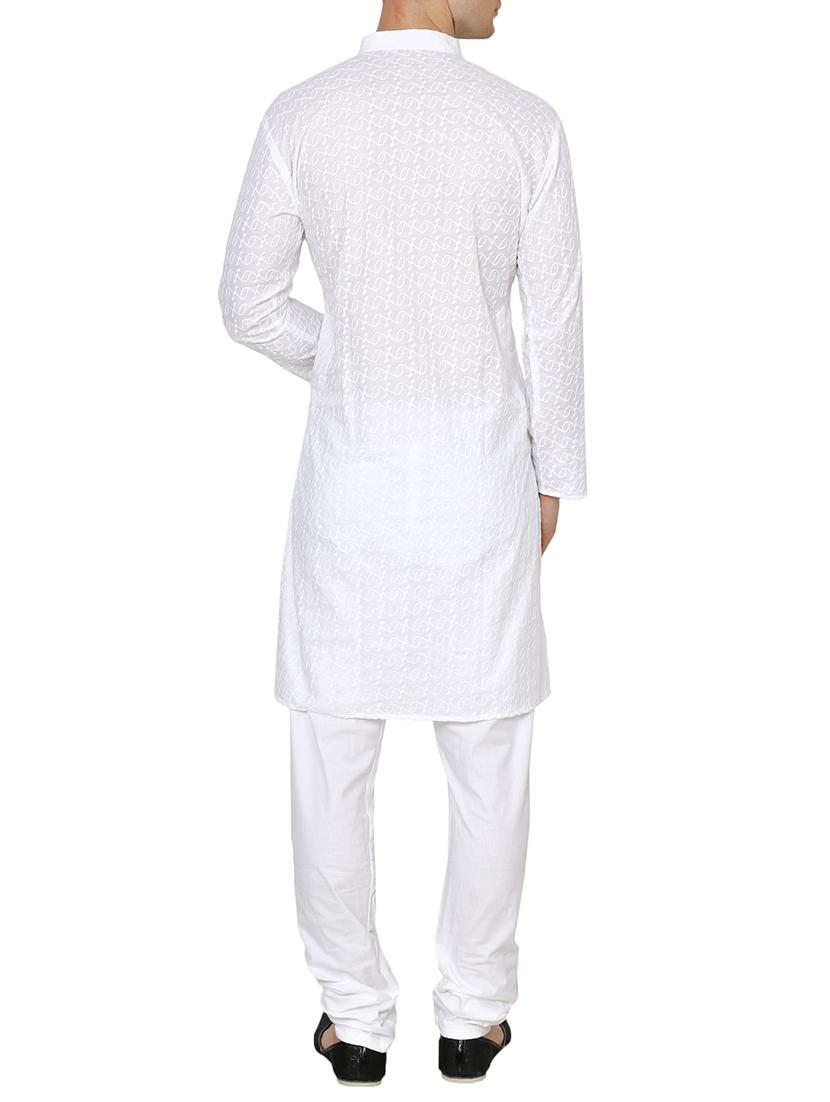 white cotton embroidered long kurta - 15803129 - Zoom Image - 3
