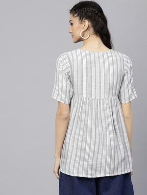 striped a-line kurti - 15803466 - Standard Image - 3
