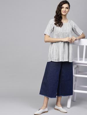 striped a-line kurti - 15803466 - Standard Image - 4