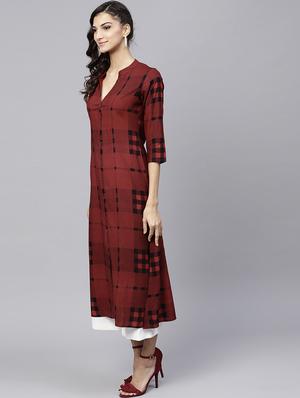 checkered printed a-line kurta - 15803476 - Standard Image - 2