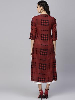 checkered printed a-line kurta - 15803476 - Standard Image - 3