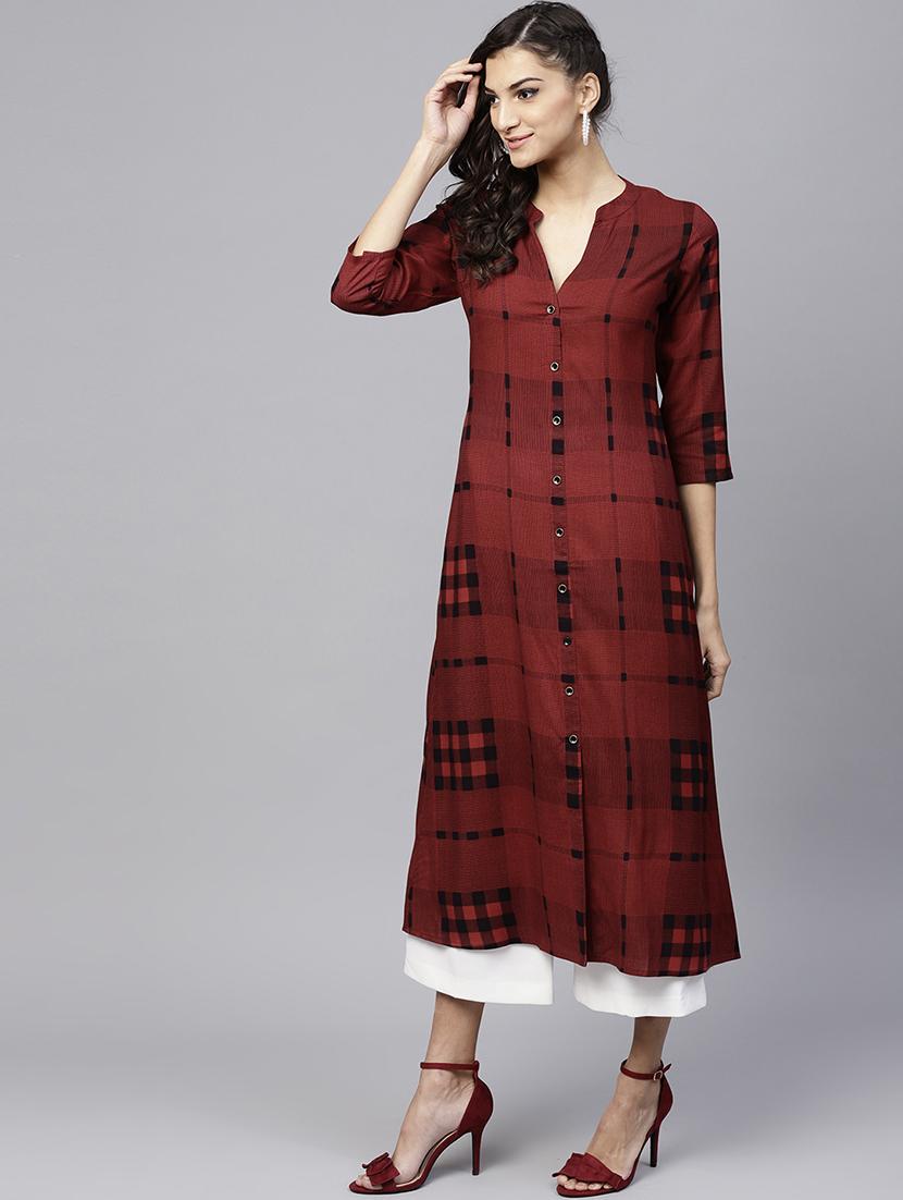 checkered printed a-line kurta - 15803476 - Zoom Image - 1
