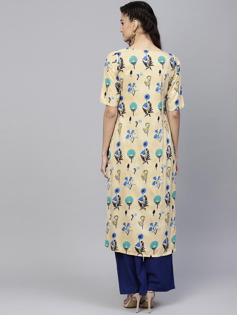 floral printed straight kurta - 15803484 - Zoom Image - 3