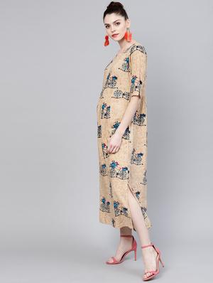 gather detail notch neck maxi dress - 15803577 - Standard Image - 2