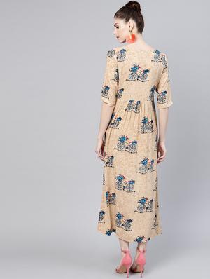 gather detail notch neck maxi dress - 15803577 - Standard Image - 3