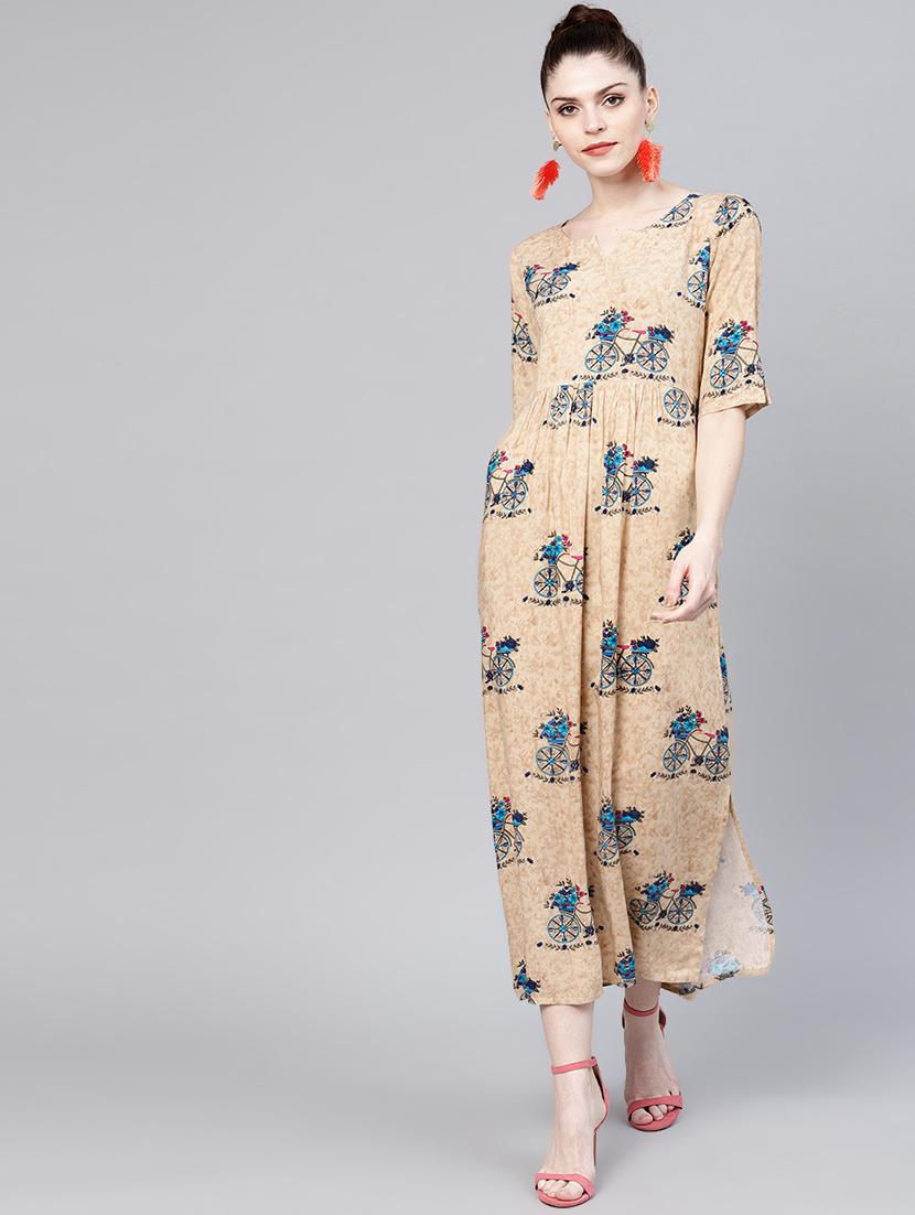 gather detail notch neck maxi dress - 15803577 - Zoom Image - 1