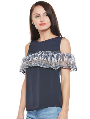 ruffled cold shoulder top - 15803798 - Standard Image - 2
