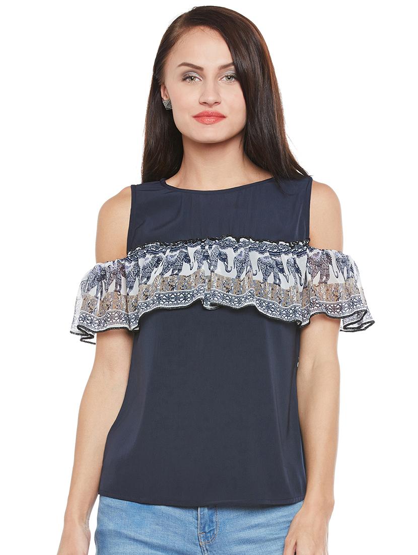 ruffled cold shoulder top - 15803798 - Zoom Image - 1