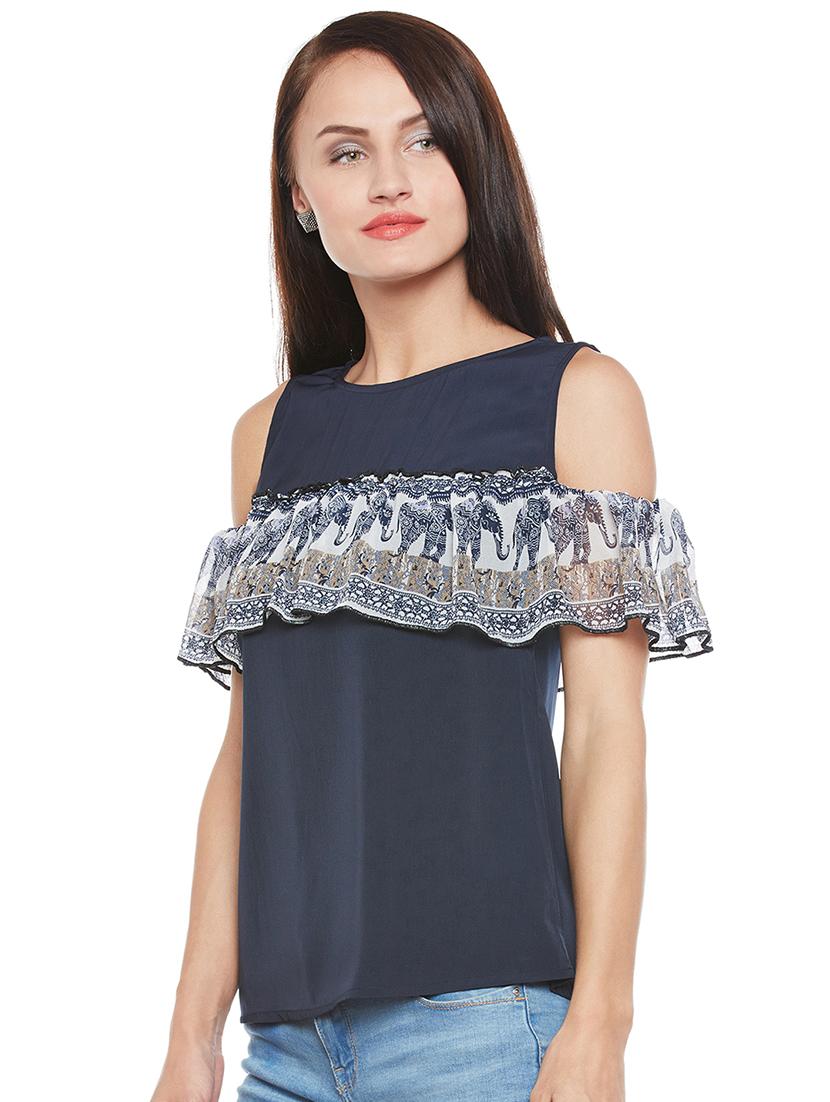 ruffled cold shoulder top - 15803798 - Zoom Image - 2