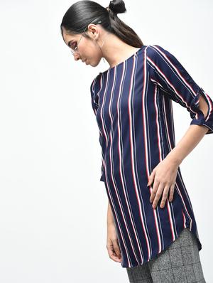 curved hem striped tunic - 15803859 - Standard Image - 3