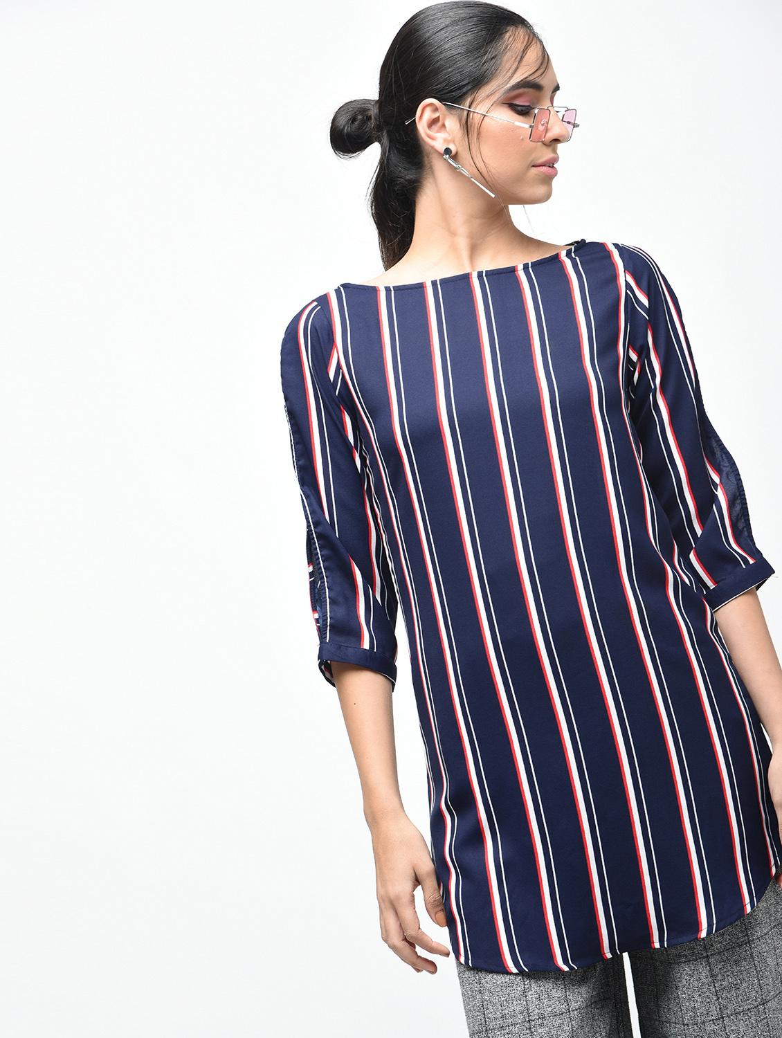 curved hem striped tunic - 15803859 - Zoom Image - 2