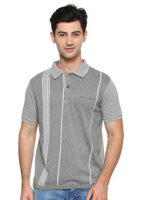 grey striped polo t-shirt - 15804776 - Standard Image - 1