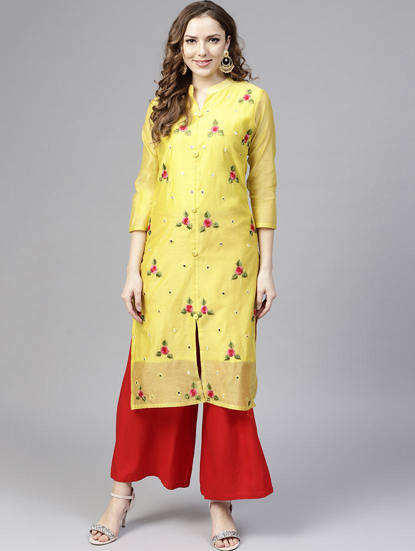 floral embroidered straight kurta - 15805117 - Zoom Image - 1