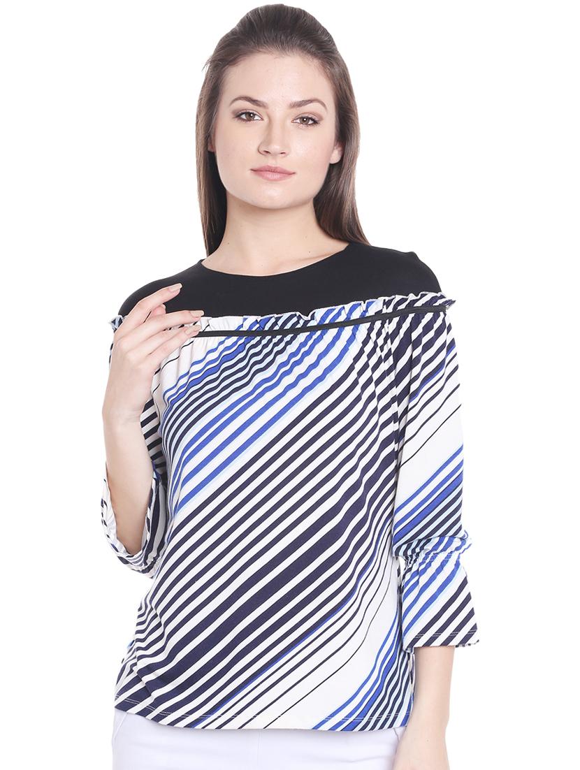 frill trim striped top - 15805851 - Zoom Image - 1