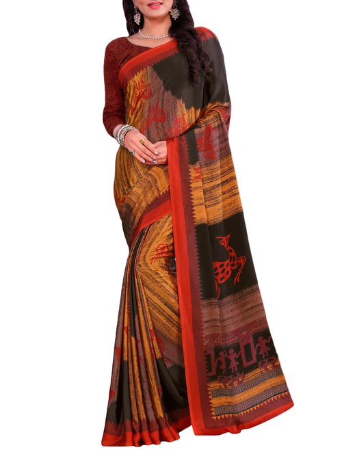 conversational print on print saree with blouse - 15806031 - Standard Image - 1