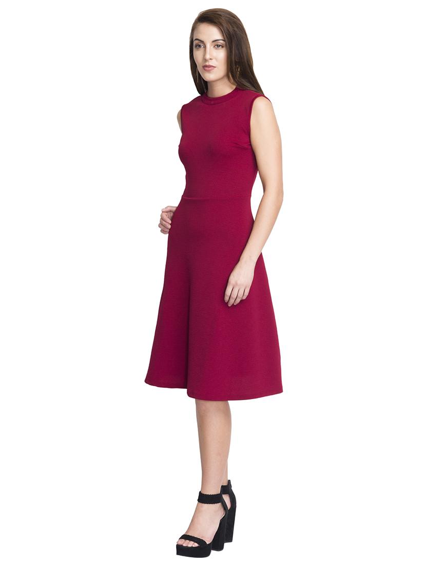 scoop back mock neck flared dress - 15806267 - Zoom Image - 2